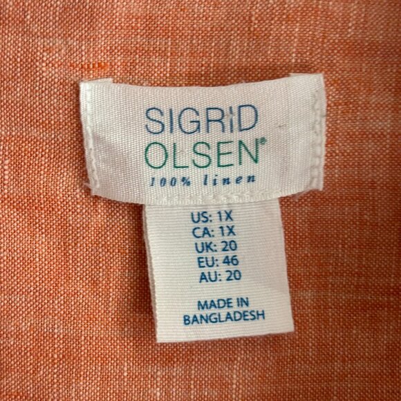 Sigrid Olsen Burnt Orange Linen Shirt – Plus Size 1X – Roll-Tab Sleeves - Picture 5 of 9